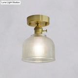 Minimalist Brass 1 - Head Ceiling Light With Carved Glass Shade For Corridors