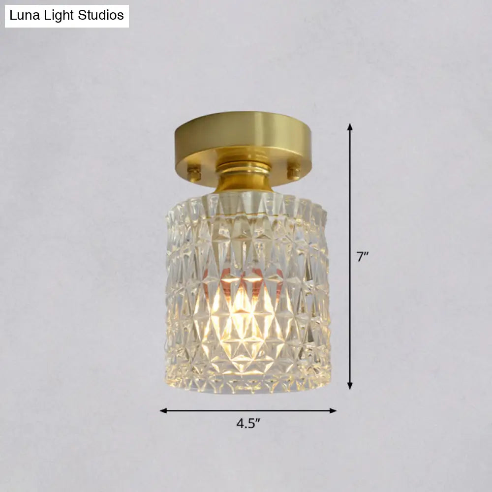 Minimalist Brass 1 - Head Ceiling Light With Carved Glass Shade For Corridors