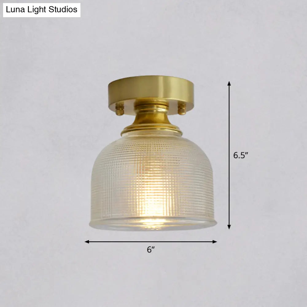 Minimalist Brass 1 - Head Ceiling Light With Carved Glass Shade For Corridors
