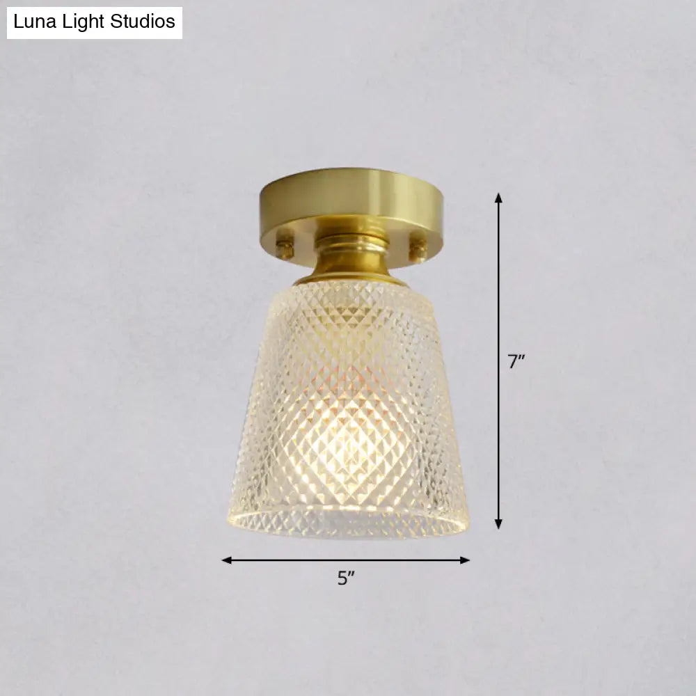 Minimalist Brass 1 - Head Ceiling Light With Carved Glass Shade For Corridors