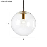 Minimalist Brass Bubble Ball Pendant Ceiling Lamp - Clear Glass 1-Light 8’/12’ Dia