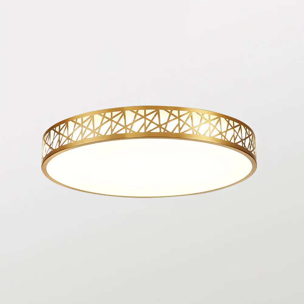 Minimalist Brass Ceiling Light With Geometric Design And Led Flushmount / 16’ Round