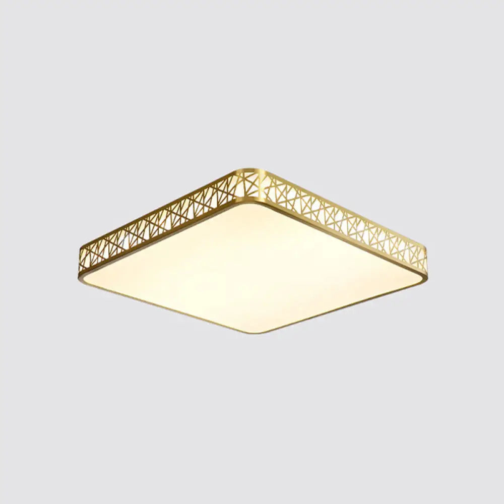Minimalist Brass Ceiling Light With Geometric Design And Led Flushmount / 19.5’ Square Plate