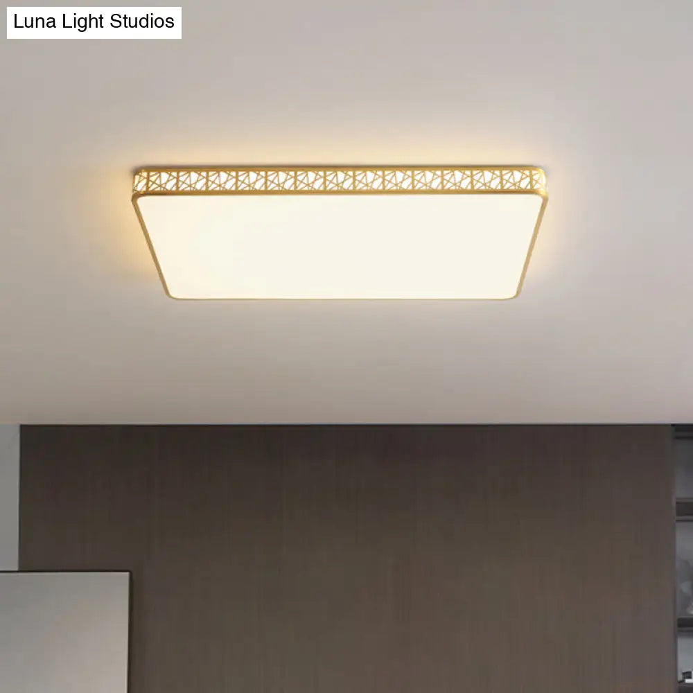 Minimalist Brass Ceiling Light With Geometric Design And Led Flushmount
