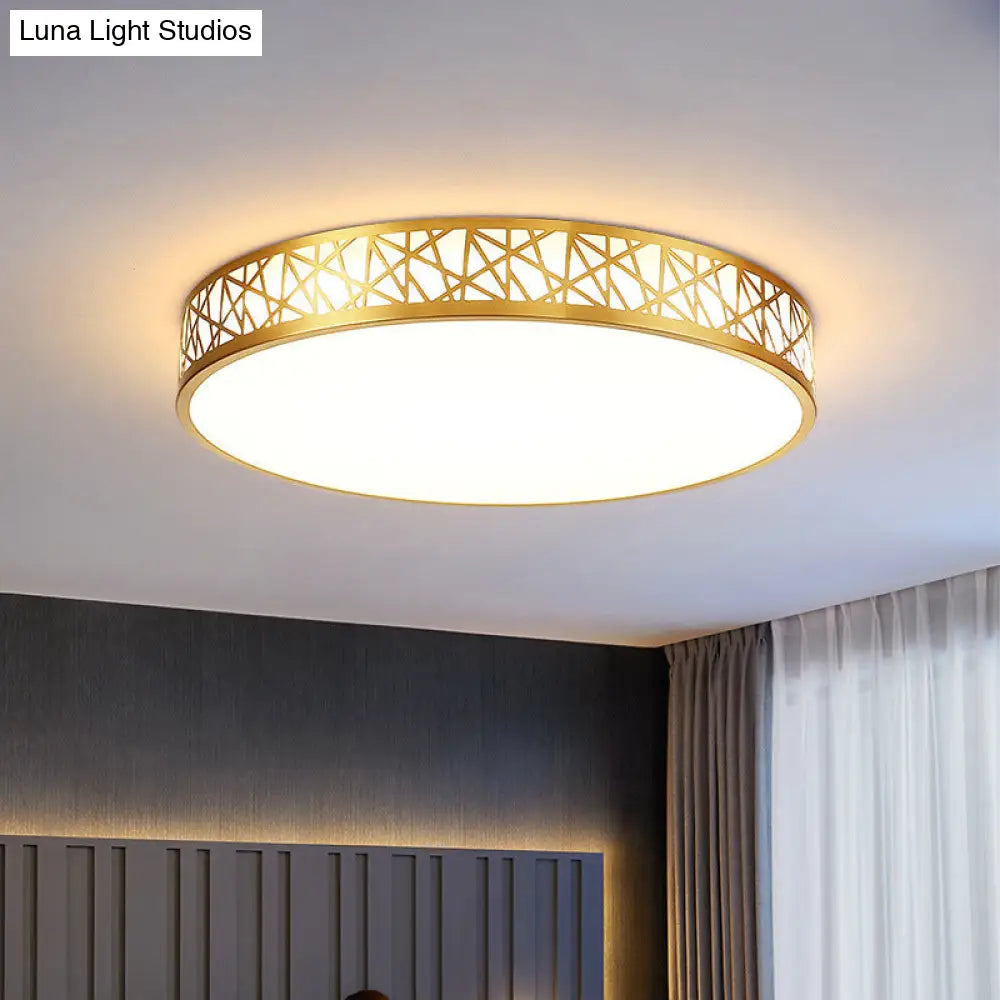 Minimalist Brass Ceiling Light With Geometric Design And Led Flushmount