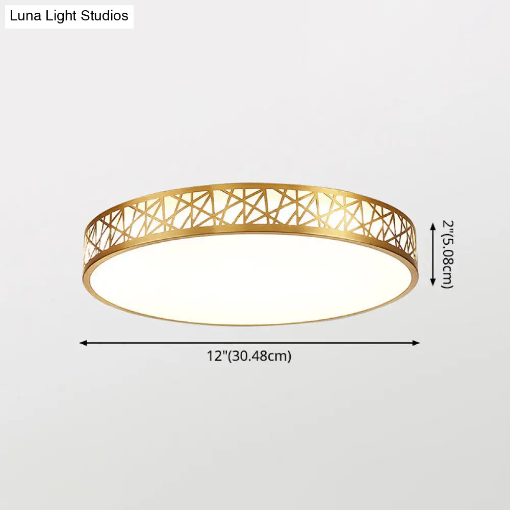 Minimalist Brass Ceiling Light With Geometric Design And Led Flushmount