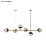 Minimalist Brass Chandelier Lighting With Smoke Gray Glass Shade - 1 Light Dining Room Island Lamp