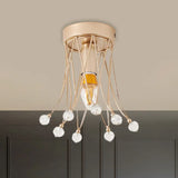 Minimalist Brass Crown Ceiling Light With Crystal Orbs - Semi Flush Mount 1 /