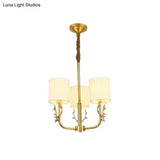 Minimalist Brass Deer Chandelier With Fabric Shade - Elegant Metal Hanging Lamp