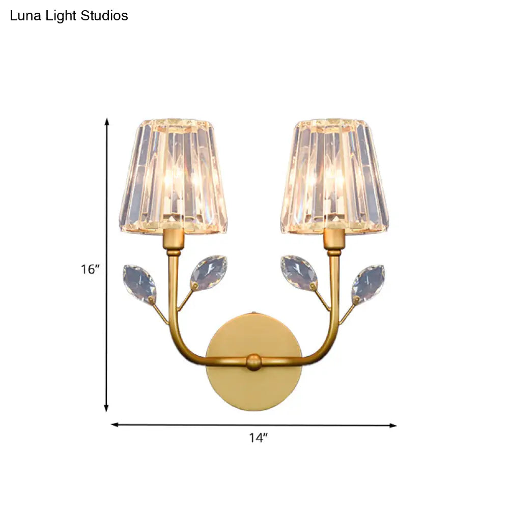 Minimalist Brass Finish Tapered Wall Sconce With Crystal Accents