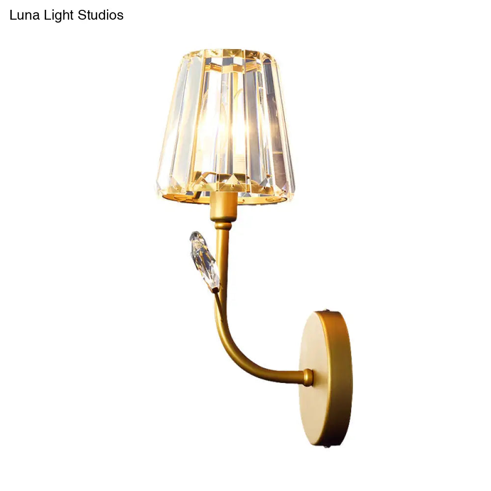 Minimalist Brass Finish Tapered Wall Sconce With Crystal Accents