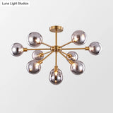 Minimalist Brass Flush Mount Chandelier With White/Smoke Gray Glass – 7/9/10 Lights