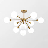 Minimalist Brass Flush Mount Chandelier With White/Smoke Gray Glass – 7/9/10 Lights 10 / White