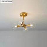 Minimalist Brass Globe Led Ceiling Lamp For Bedroom - Close To Light Fixture