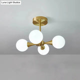Minimalist Brass Globe Led Ceiling Lamp For Bedroom - Close To Light Fixture