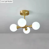Minimalist Brass Globe Led Ceiling Lamp For Bedroom - Close To Light Fixture