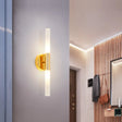Minimalist Brass Led Wall Sconce With White Glass Tubular Design