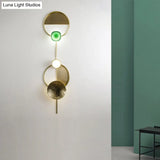 Minimalist Brass Orbit Wall Sconce - 10/12.5/17 Wide Light Fixture With White