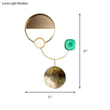 Minimalist Brass Orbit Wall Sconce - 10/12.5/17 Wide Light Fixture With White