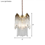 Minimalist Brass Pendulum Light With Crystal Prism And Tube Design - 2-Tier Hanging Ceiling Lamp