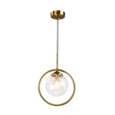 Minimalist Brass Plated Ball Drop Pendant Light With Clear Glass And Ring Decoration