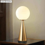 Minimalist Brass Plated Conical Table Lamp With White Glass Shade