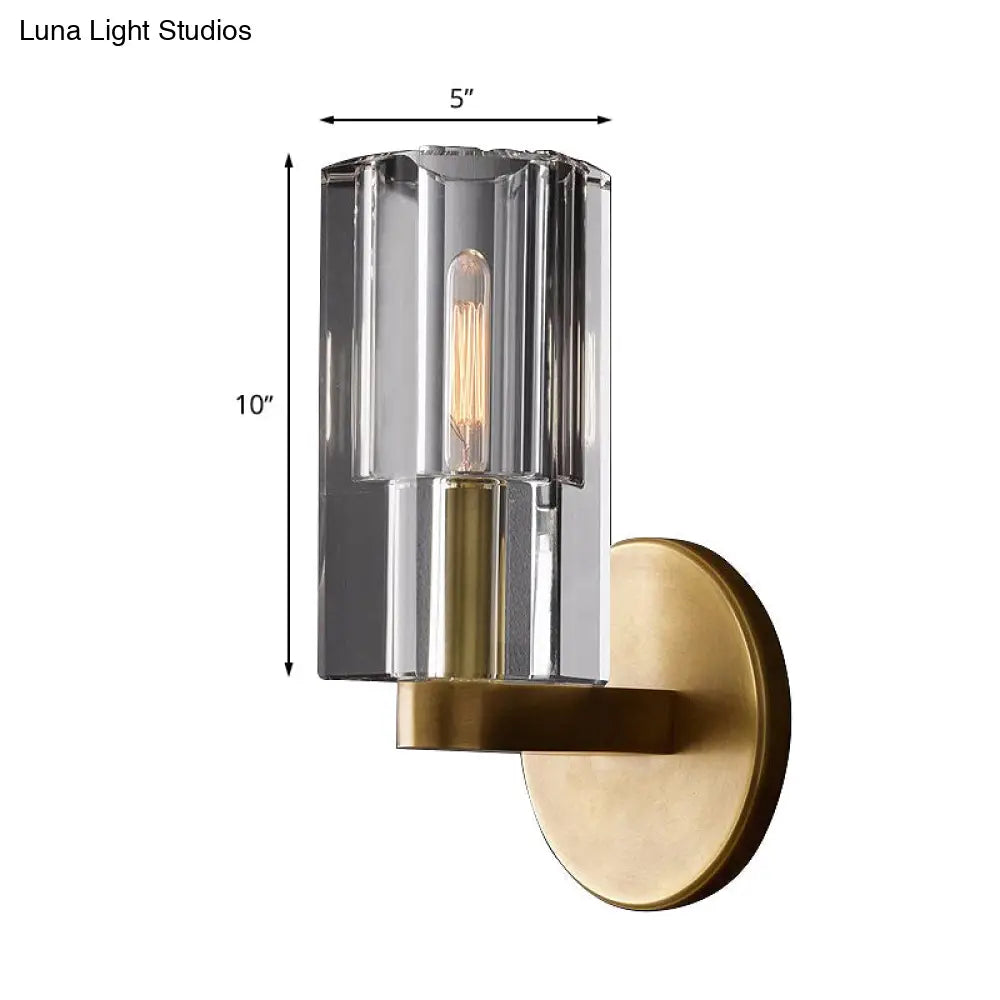 Minimalist Brass Sconce With Clear Triangle Glass Shade For Living Room Wall