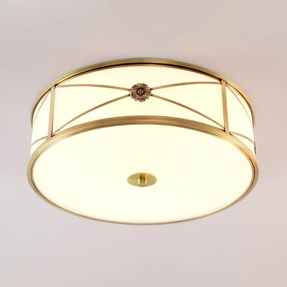 Minimalist Brass White Glass Flush Mount Ceiling Light For Bedroom / 18’