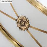 Minimalist Brass White Glass Flush Mount Ceiling Light For Bedroom