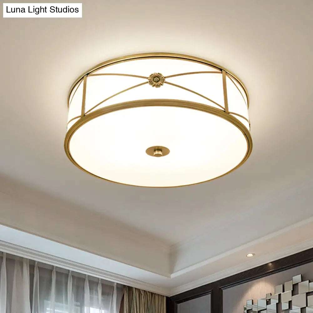 Minimalist Brass White Glass Flush Mount Ceiling Light For Bedroom