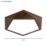 Minimalist Brown Wooden Flush Mount Led Ceiling Lamp - Faceted Pentagon Design (13’/16’/19.5’ Wide)