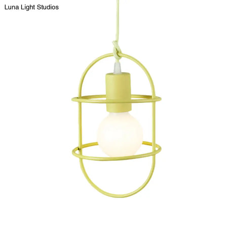 Minimalist Ceiling Pendant Light With Metal Capsule Frame Shade - White/Pink/Yellow