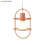 Minimalist Ceiling Pendant Light With Metal Capsule Frame Shade - White/Pink/Yellow