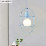 Minimalist Ceiling Pendant Light With Metal Capsule Frame Shade - White/Pink/Yellow