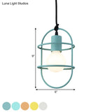 Minimalist Ceiling Pendant Light With Metal Capsule Frame Shade - White/Pink/Yellow