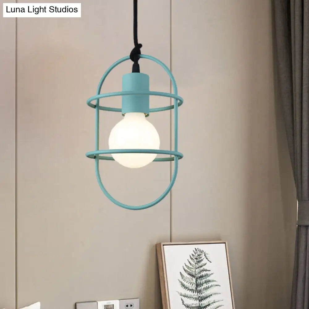 Minimalist Ceiling Pendant Light With Metal Capsule Frame Shade - White/Pink/Yellow