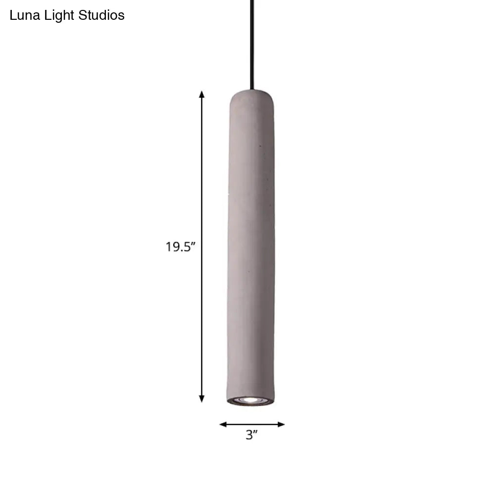 Minimalist Cement Tube Pendant Light Kit - Led Hanging Lamp In Grey 10’/19.5’ Tall For Bedroom