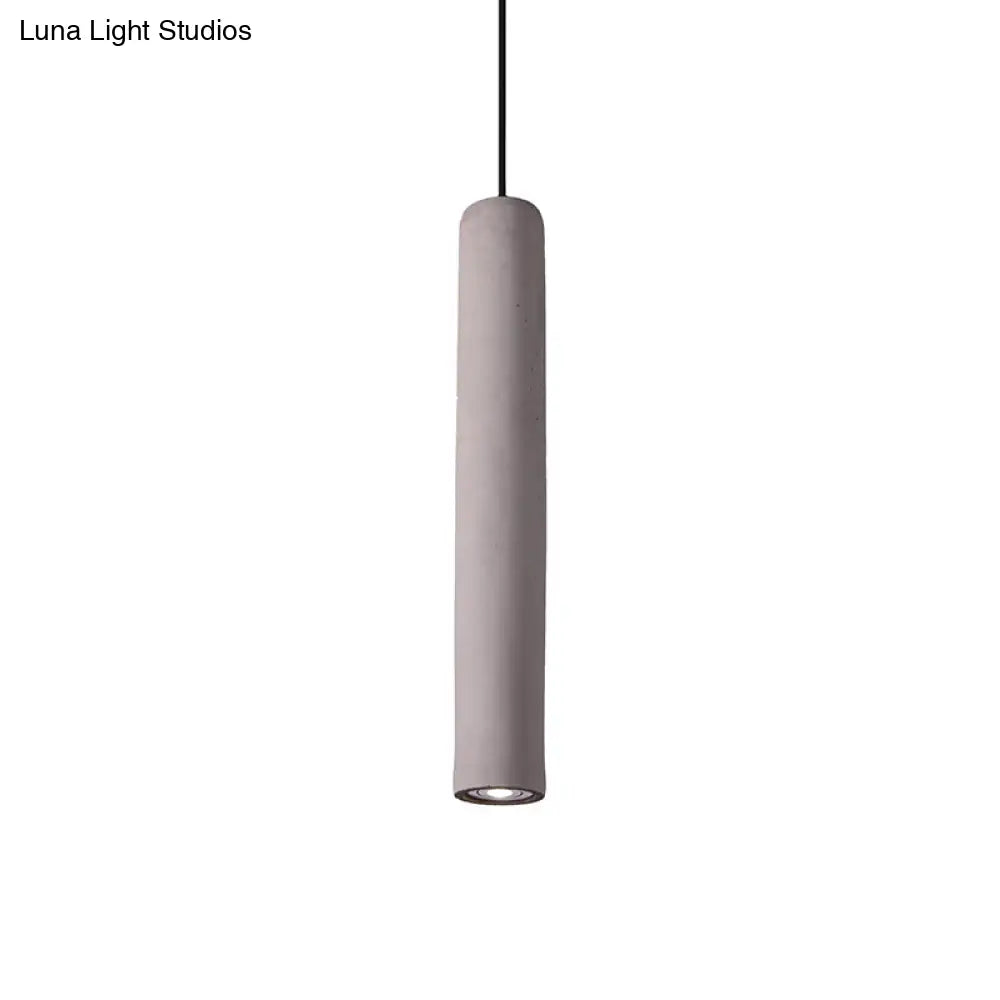 Minimalist Cement Tube Pendant Light Kit - Led Hanging Lamp In Grey 10’/19.5’ Tall For Bedroom