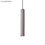 Minimalist Cement Tube Pendant Light Kit - Led Hanging Lamp In Grey 10’/19.5’ Tall For Bedroom
