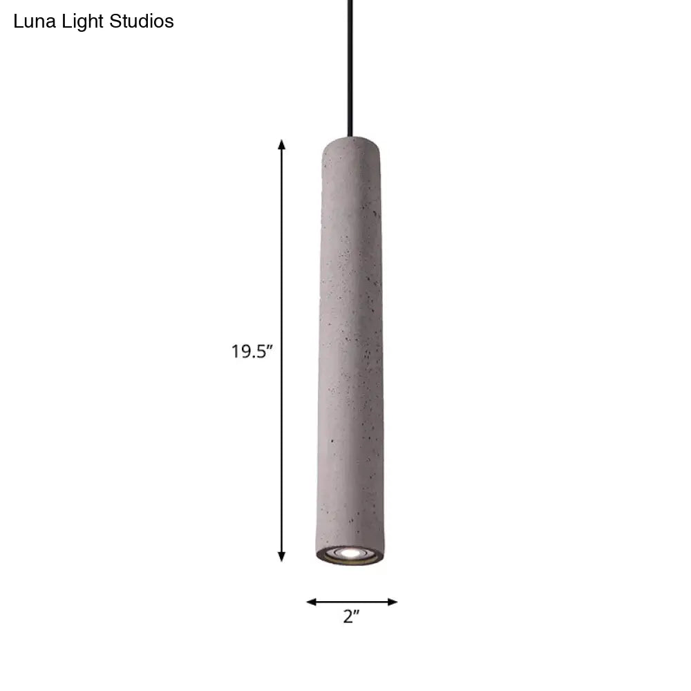 Minimalist Cement Tube Pendant Light Kit - Led Hanging Lamp In Grey 10’/19.5’ Tall For Bedroom