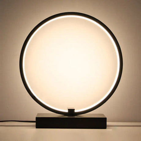 Minimalist Circular Led Night Table Lamp For Bedroom Décor Black / Natural