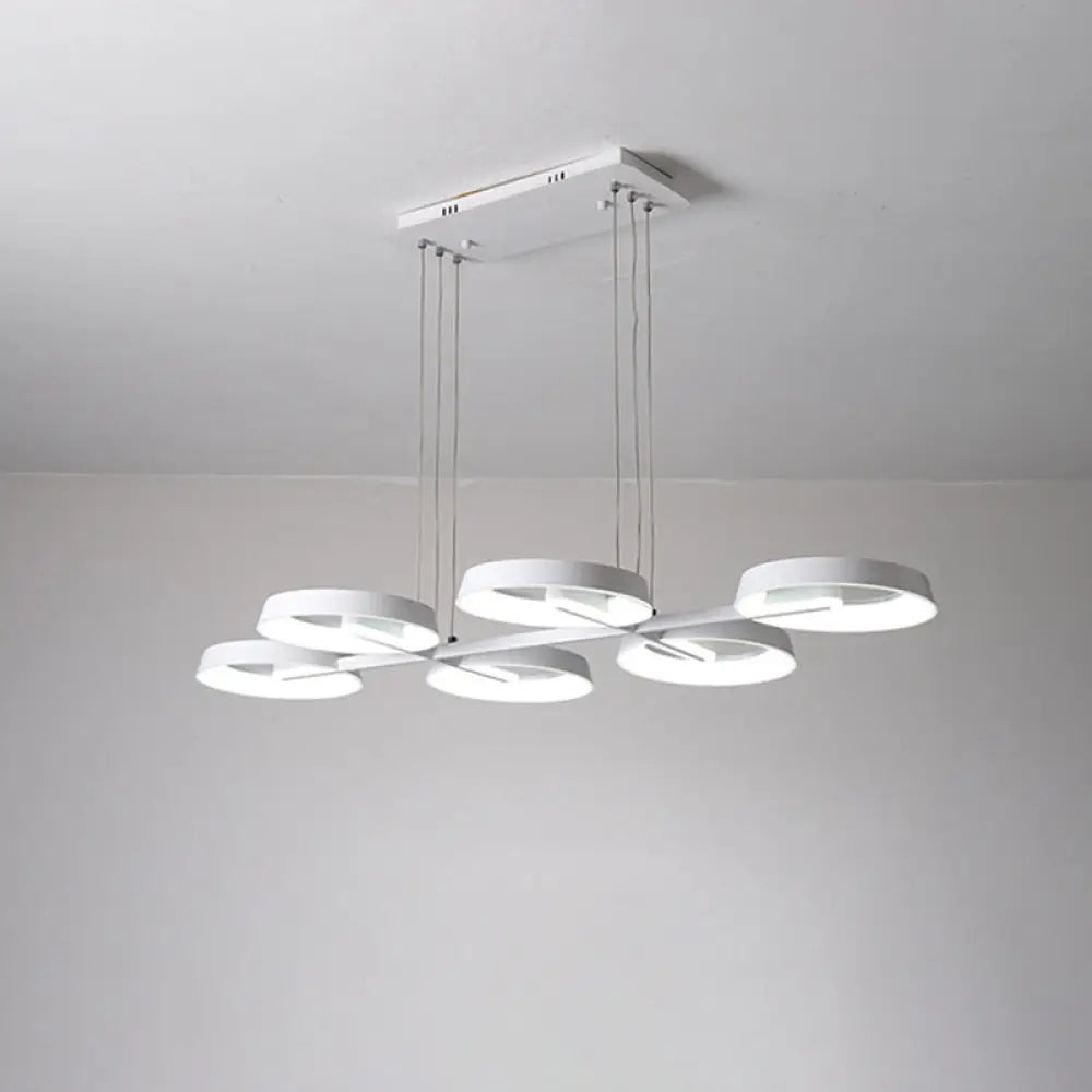 Minimalist Circular Metal Pendant Chandelier - White 3/6 Hanging Lights for Dining Room 6 / White