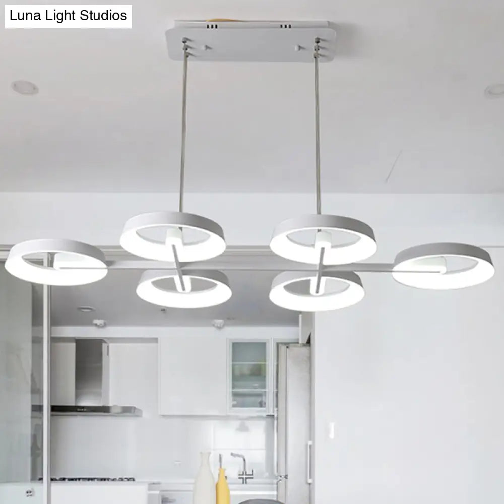 Minimalist Circular Metal Pendant Chandelier - White 3/6 Hanging Lights for Dining Room