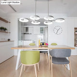 Minimalist Circular Metal Pendant Chandelier - White 3/6 Hanging Lights for Dining Room