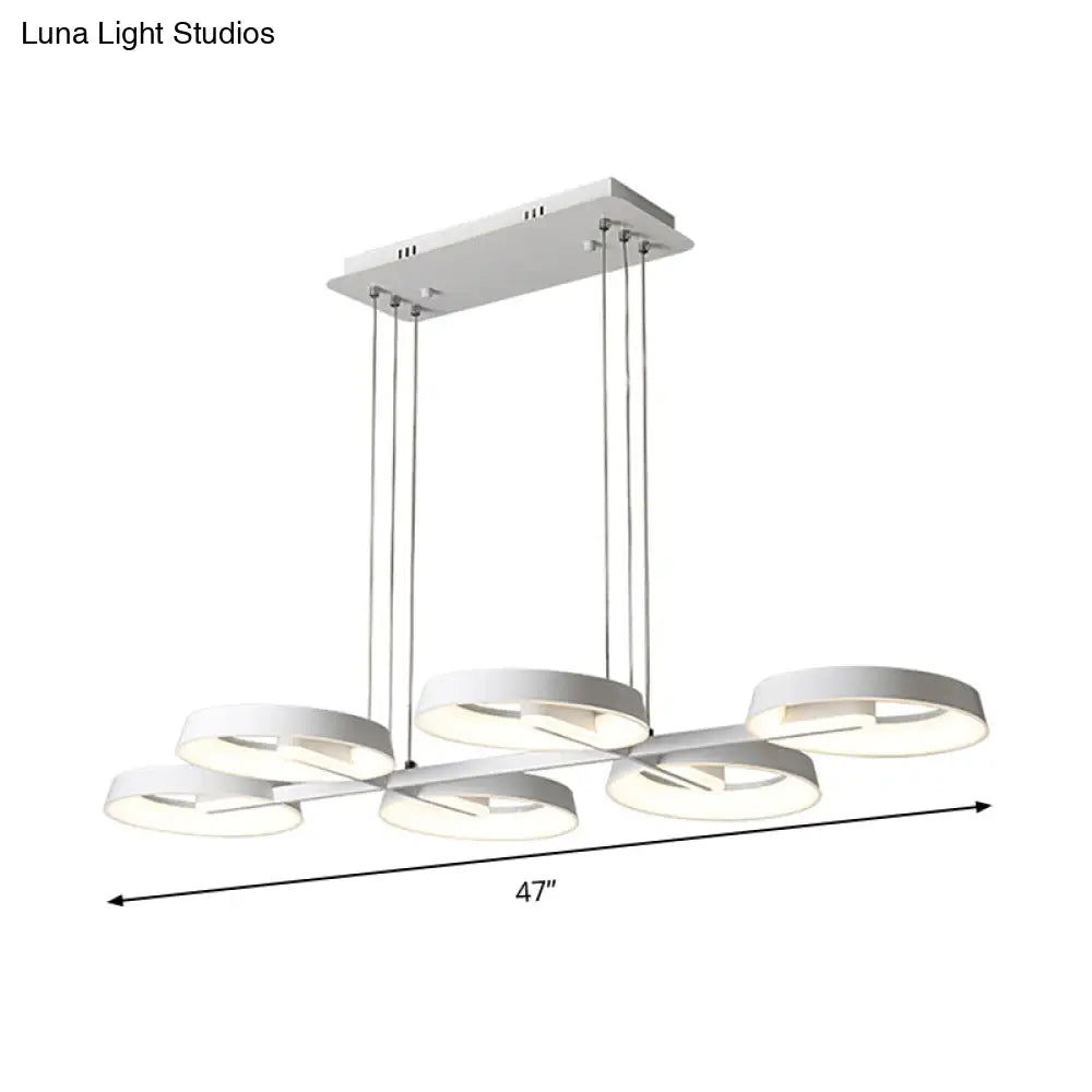 Minimalist Circular Metal Pendant Chandelier - White 3/6 Hanging Lights for Dining Room