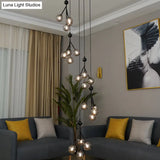 Minimalist Clear/Amber/Smoke Gray Glass Stair Cluster Pendant Lamp - Global 20-Light Ceiling Light
