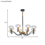 Minimalist Clear Glass Ellipsoid Pendant Chandelier: Black-Gold 6/8/12 Bulb Options 1/2-Layer