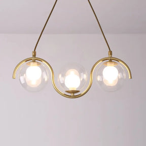 Minimalist Clear Glass Island Lighting - Orb Shaped 3/5/7 Lights Hanging Light Fixture In Brass 3 /
