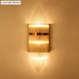 Minimalist Clear Glass Sconce Light With Gold Finish - 2/3 Lights Indoor Wall Lighting
