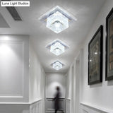 Minimalist Clear Led Crystal Square Flush Mount Lighting For Passage